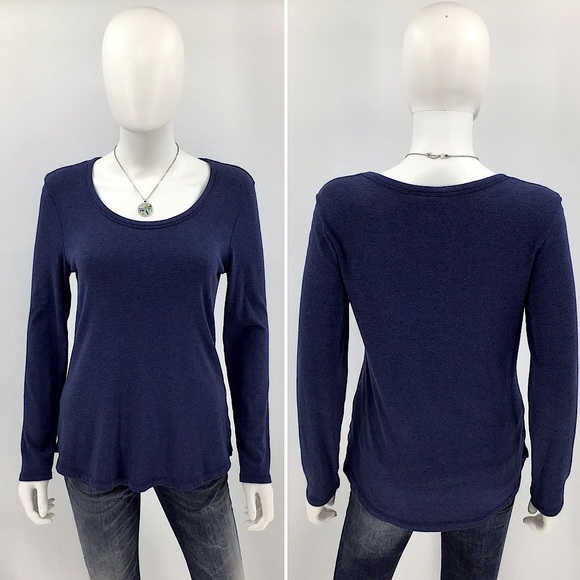 CYTHIA ROWLEY-Size M-Scoop Neck Blue Thick Long Sleeve - Picture 2 of 7